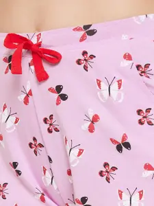 Clovia Women Lavender & White Printed Night suit