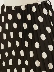 ANVI Be Yourself Women Black & White Polka Dot Printed Flared Midi Skirt
