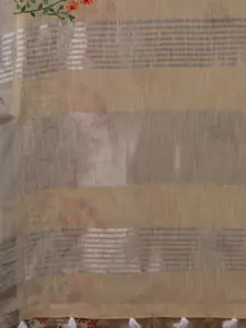 KAJREE Cream-Coloured & Red Pure Linen Embroidered Saree