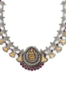 Rubans Oxidised Silver-Toned & Pink Stone-Studded Handcrafted Necklace