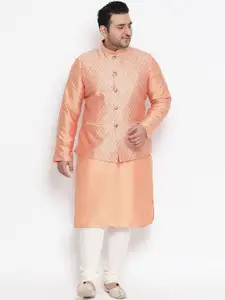 KISAH PLUS Men Peach-Coloured Woven Design Nehru Jacket