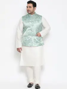 KISAH PLUS Men Green & White Printed Woven Nehru Jacket