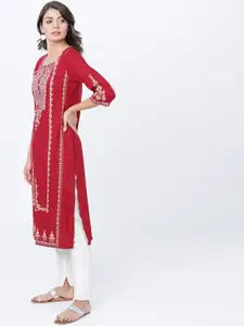 Vishudh Women Red Printed Straight Kurta