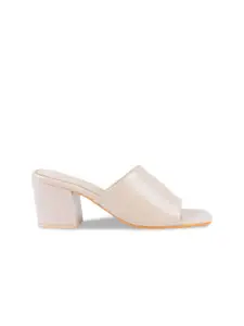 London Rag Nude-Coloured PU Block Heel Sandals