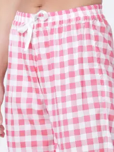 Tokyo Talkies Women Pink & White Checked Lounge Pants