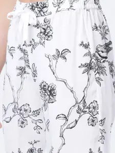 Tokyo Talkies Women White & Black Floral Print Lounge Pants