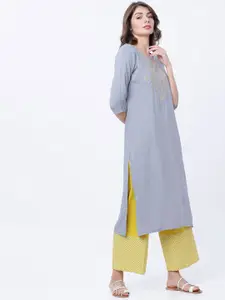Vishudh Women Grey Yoke Design Straight Kurta