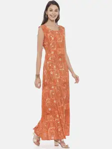 Neerus Women Cream-Coloured Embroidered A-Line Kurta