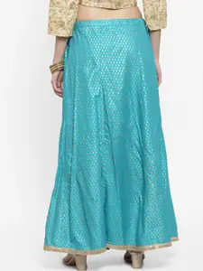 Clora Creation Women Turquoise Blue & Printed Flared Maxi Skirt