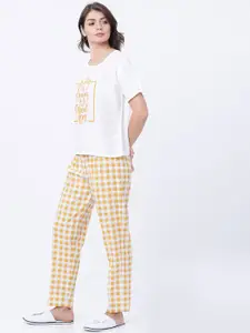 Tokyo Talkies Women Mustard Yellow & White Night Suit