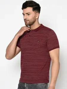 Duke Men Red Striped Polo Collar T-shirt