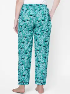 FashionRack Women Sea Green Animal Printed Lounge Pants