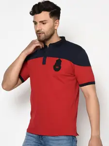 Duke Men Red & Navy Blue Colourblocked Polo Collar T-shirt