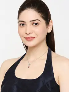 Mahi Rhodium-Plated Silver-Toned & White Pendant with Chain