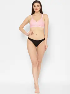 Floret Pink Self Design Non-Wired Non Padded Everyday Bra Pack of 2