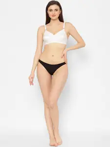 Floret Pack of 2 White & Black Solid Non-Wired Non Padded Everyday Bras