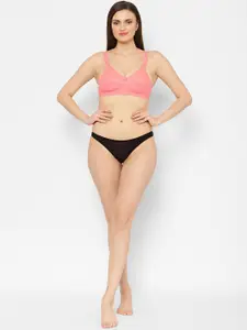 Floret Rose Self Design Non-Wired Non Padded Everyday Bra Pack of 2 Apsara_Rose-Pink