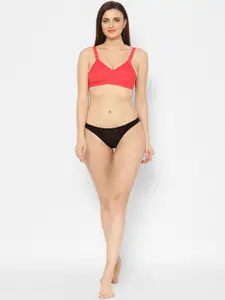 Floret Coral Self Design Non-Wired Non Padded Everyday Bra