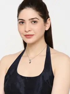 Mahi Rhodium-Plated Blue Floral Solitaire Inspired Montana Swarovski Crystal Pendant Pendant With Chain