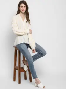 Taurus Women Yellow & White Striped Top