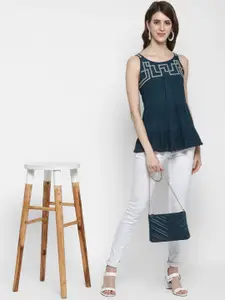 Taurus Women Teal Solid A-Line Top