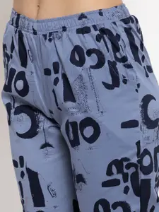 Claura Women Blue Printed Night suit