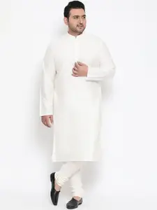 KISAH PLUS Men White & Green Solid Kurta with Pyjamas & Jacket
