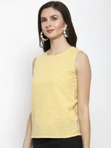 Purple State Women Yellow Checked Pure Cotton Top