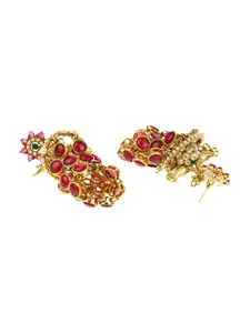 Priyaasi Gold-Toned & Red Contemporary Jhumkas