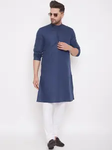 even Men Navy Blue Solid Straight Kurta