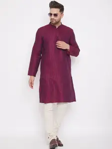even Men Maroon Checked Straight Kurta