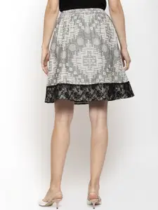 Purple State Women Grey & White Self Design A-Line Mini Skirt