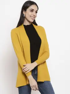 Gipsy Women Mustard Yellow Solid Front-Open Acrylic Sweater
