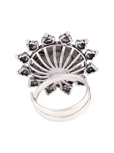 Voylla Oxidised Silver-Plated Yellow & Black Kalbelia Enamelled Adjustable Finger Ring