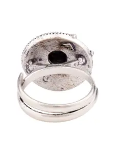 Voylla Silver-Plated Red & Blue Adjustable Statement Finger Ring