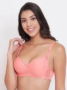 Clovia Pink Solid Non-Wired Full Coverage Non Padded T-shirt Bra BR1924A2232B