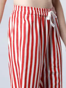 Tokyo Talkies Women Red & White Striped Lounge Pants