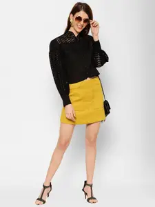 KASSUALLY Women Black Regular Fit Self Design Casual Shirt