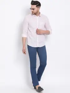 Turtle Men Pink & Blue Slim Fit Floral Printed Casual Shirt