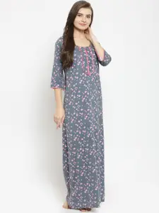 Claura Grey & Pink Printed Nightdress