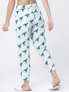 Tokyo Talkies Women White & Green Printed Lounge Pants