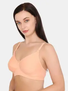 Zivame Peach-Coloured Solid Non-Wired Non Padded Maternity Bra