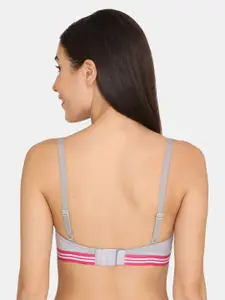 Zivame Grey & Pink Solid Non-Wired Lightly Padded T-shirt Bra ZI1175FASHAGREY