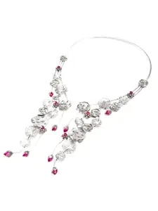 SHAYA Women Silver-Toned & Magenta Silver-Plated Oxidised Necklace