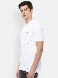 Louis Philippe Jeans Men White Printed Polo Collar T-shirt