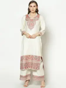 Safaa Women Off-White Acro Wool Woven Unstitched Suit & Dupatta For Winter