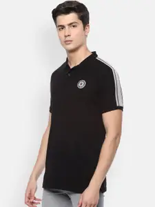 Louis Philippe Sport Men Black Solid Polo Collar Cotton Pure Cotton T-shirt