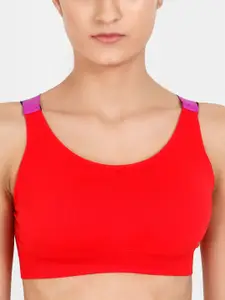 Lebami Red & Black Solid Non-Wired Removable Padding Workout Bra 1583_Red_30C