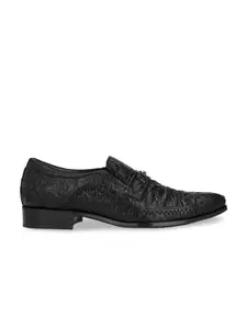 Hitz Men Black Textured Leather Formal Slip-Ons