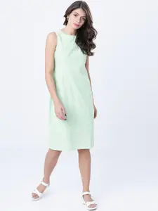 Tokyo Talkies Women Green Self Design Sheath Dress